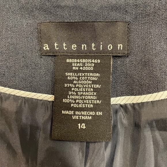 ATTENTION Y2K FITTED STRETCH BLUE NOTCH COLLAR DENIM BLAZER 14 - Picture 3 of 4